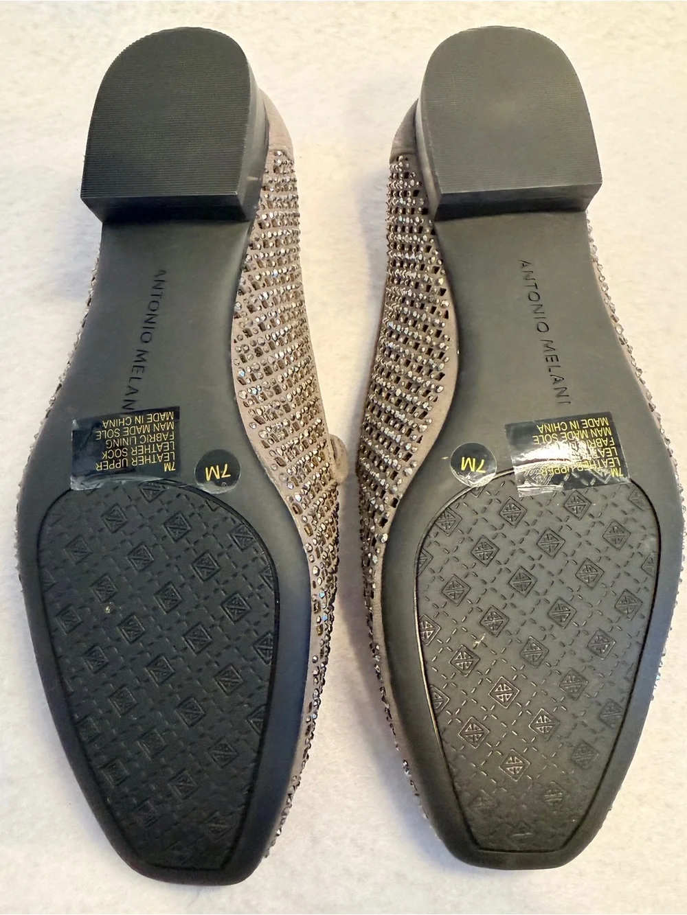ANTONIO MELANI Mink Grey Rhinestone Slip-On Loafers